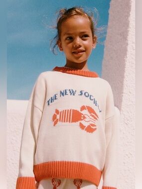 The New Society Lobster Sweater Youth 10 Organic Cotton Coastal Nautical NWT